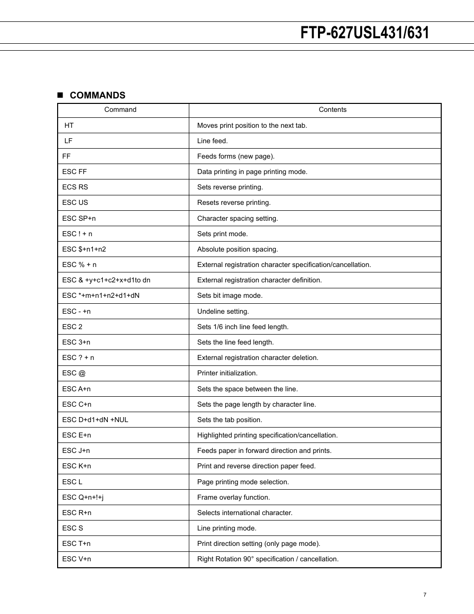 Commands | FUJITSU FTP-627USL431 User Manual | Page 7 / 10