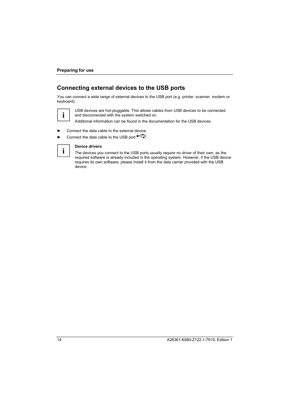 Connecting external devices to the usb ports | FUJITSU V810 User Manual | Page 22 / 76