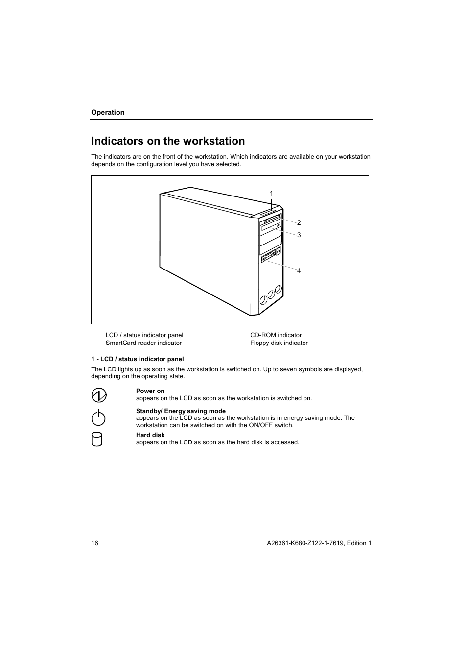 Indicators on the workstation | FUJITSU V810 User Manual | Page 24 / 76