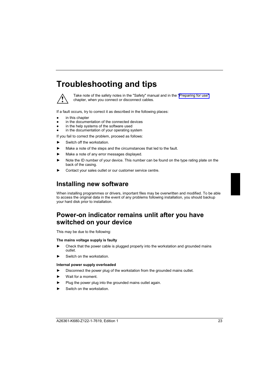 Troubleshooting and tips, Installing new software | FUJITSU V810 User Manual | Page 31 / 76