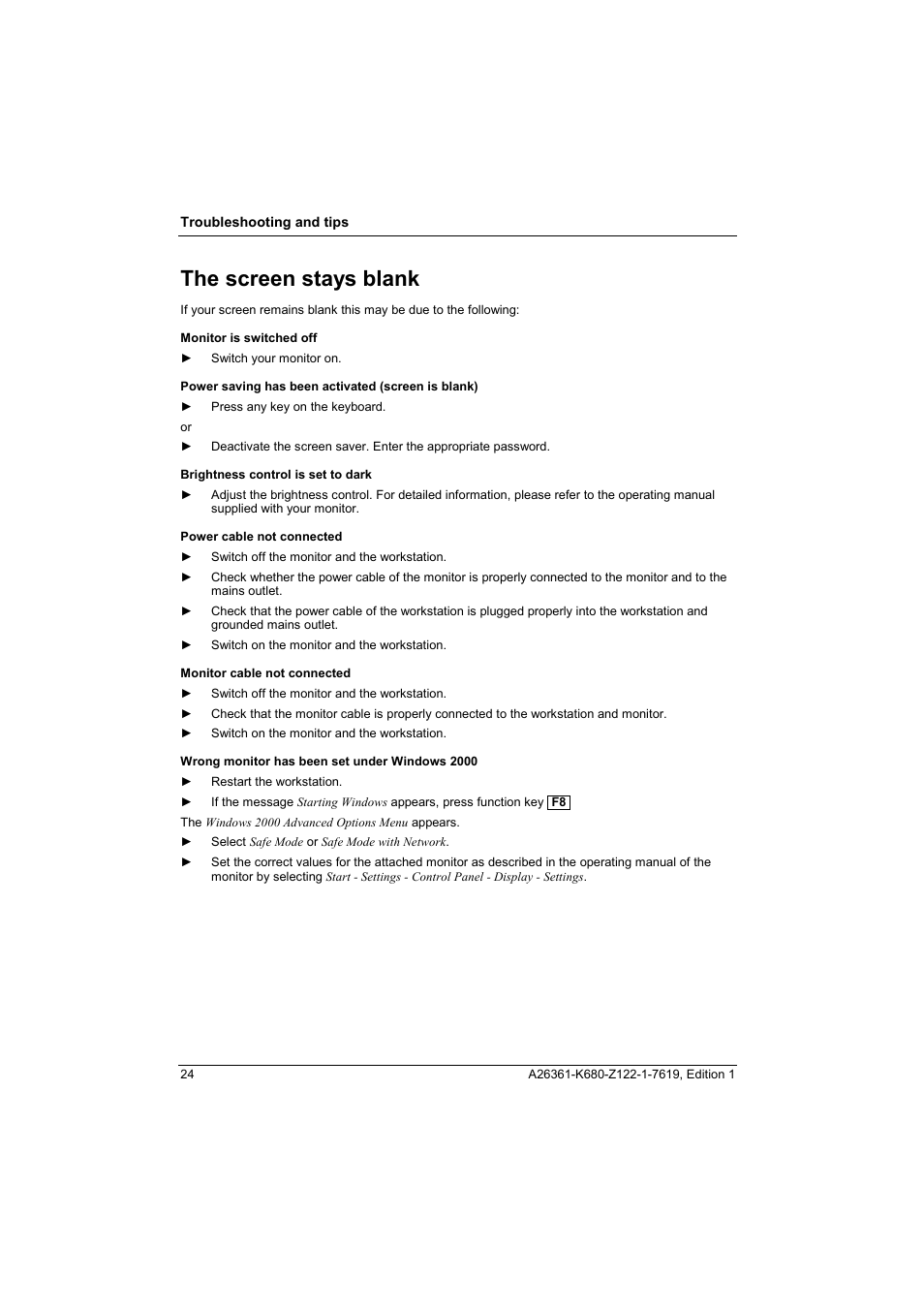 The screen stays blank | FUJITSU V810 User Manual | Page 32 / 76