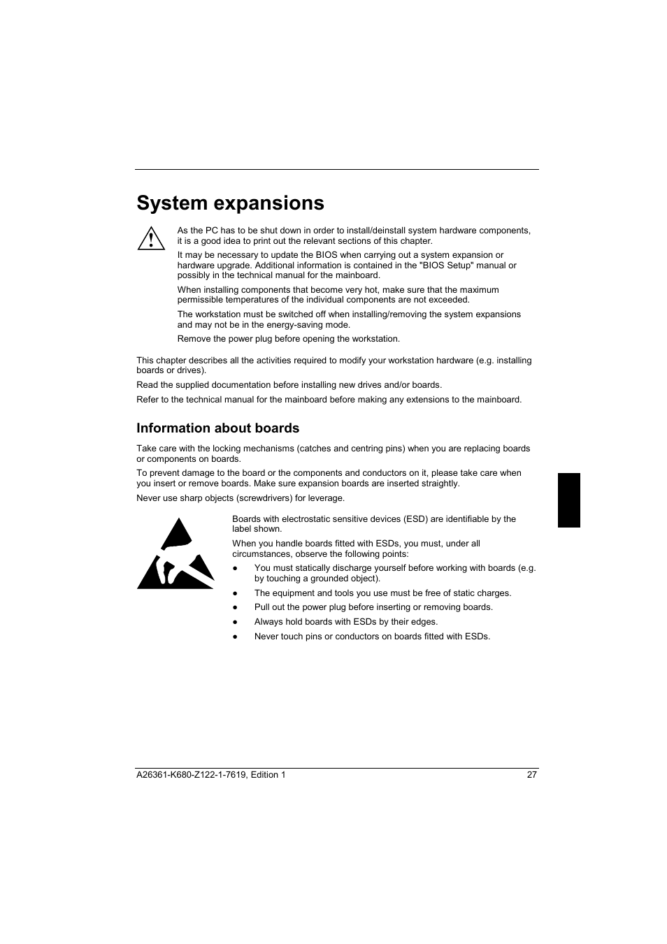 System expansions, Information about boards, He "system expansions" c | FUJITSU V810 User Manual | Page 35 / 76