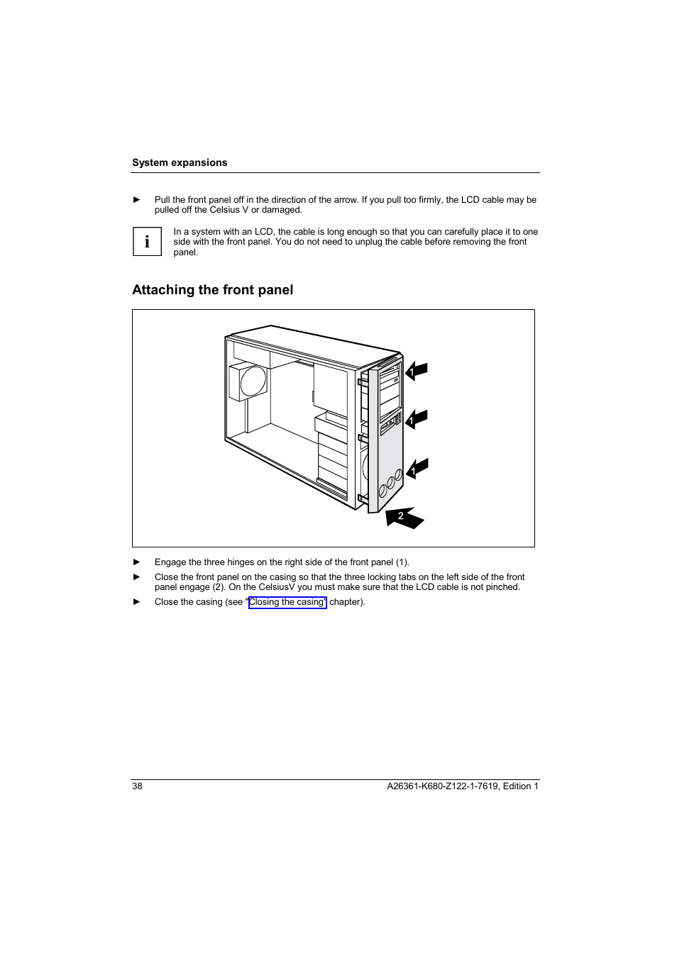 Attaching the front panel | FUJITSU V810 User Manual | Page 46 / 76