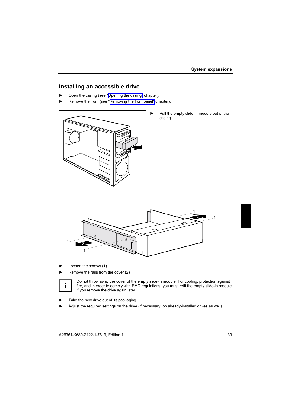 Installing an accessible drive | FUJITSU V810 User Manual | Page 47 / 76