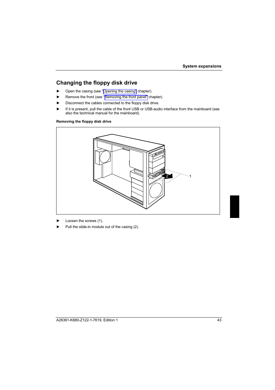 Changing the floppy disk drive | FUJITSU V810 User Manual | Page 51 / 76