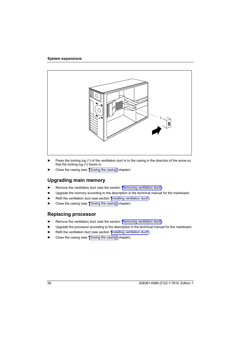 Upgrading main memory, Replacing processor | FUJITSU V810 User Manual | Page 66 / 76