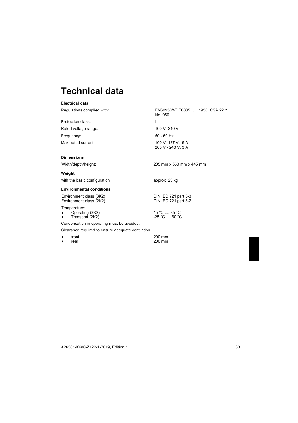 Technical data | FUJITSU V810 User Manual | Page 71 / 76