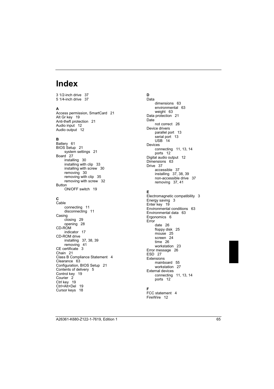 Index | FUJITSU V810 User Manual | Page 73 / 76