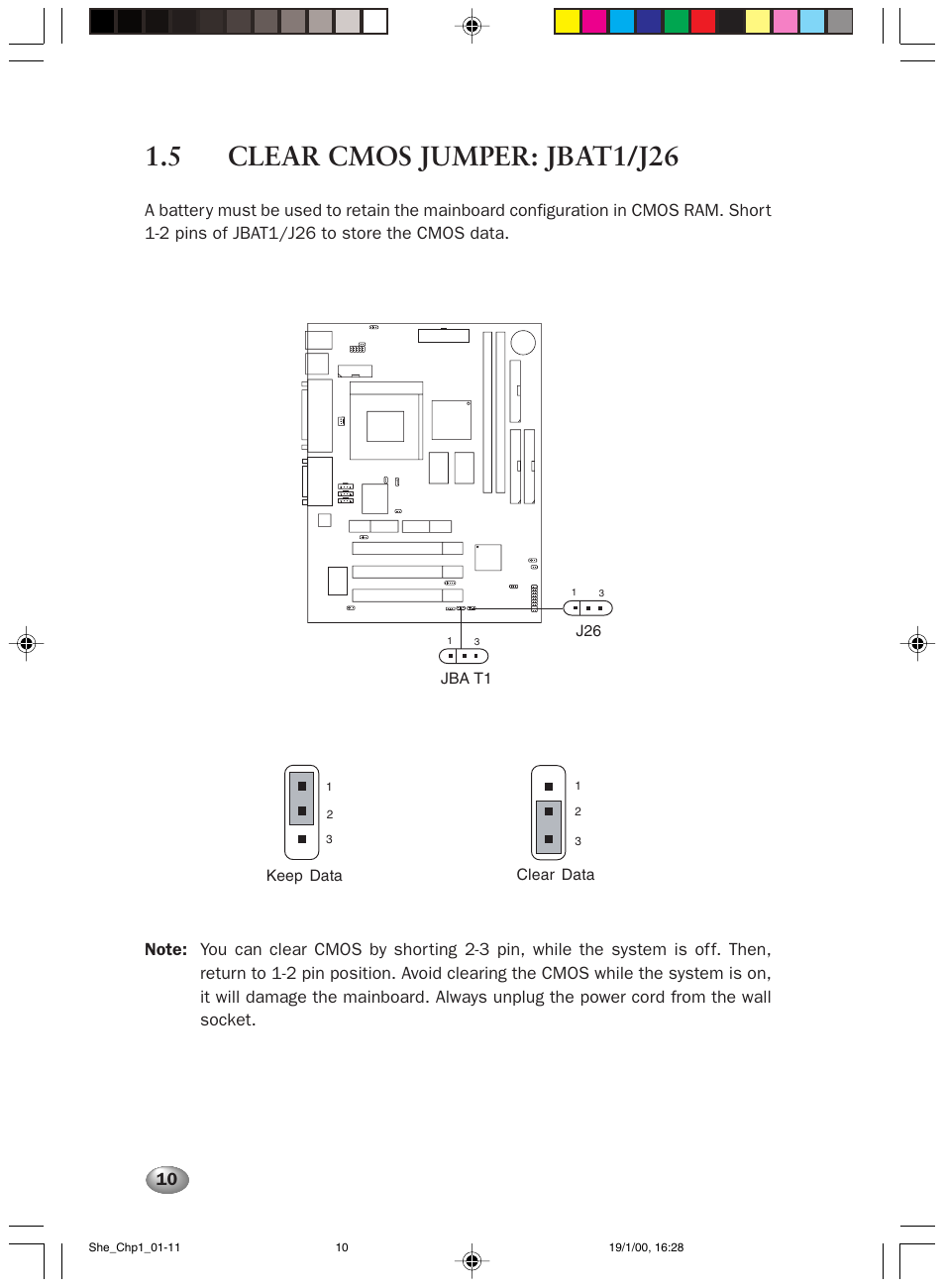 5 clear cmos jumper: jbat1/j26 | FUJITSU 2000 User Manual | Page 24 / 66