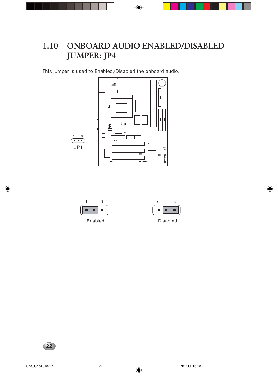 10 onboard audio enabled/disabled jumper: jp4 | FUJITSU 2000 User Manual | Page 36 / 66