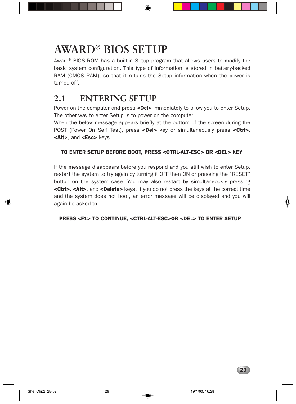 Award, Bios setup, 1 entering setup | FUJITSU 2000 User Manual | Page 43 / 66