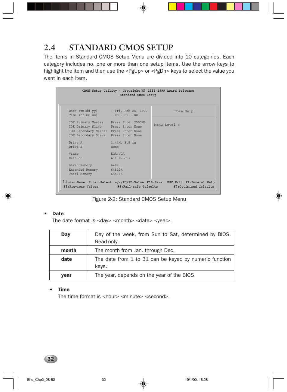 4 standard cmos setup | FUJITSU 2000 User Manual | Page 46 / 66