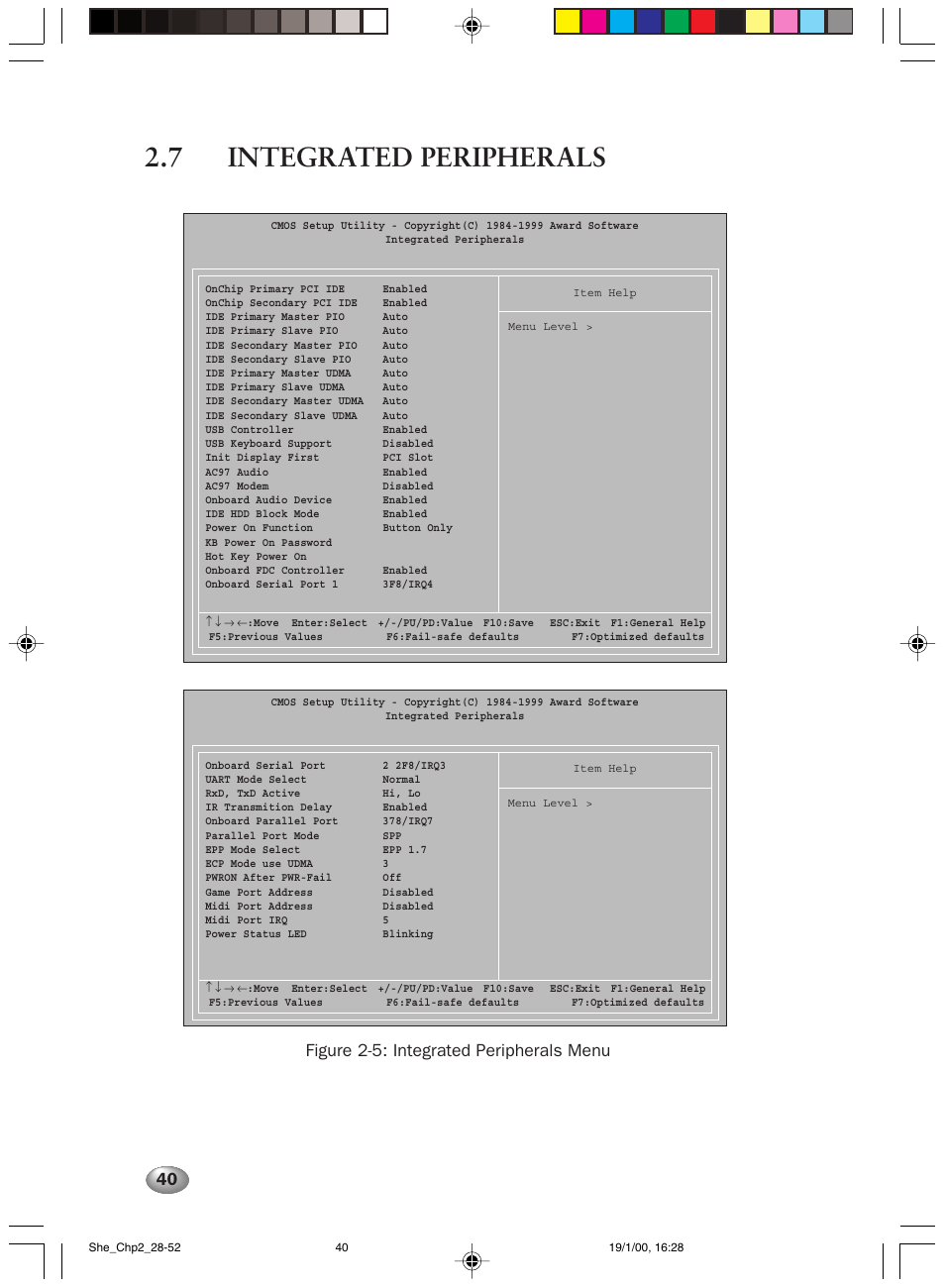 7 integrated peripherals, Figure 2-5: integrated peripherals menu | FUJITSU 2000 User Manual | Page 54 / 66