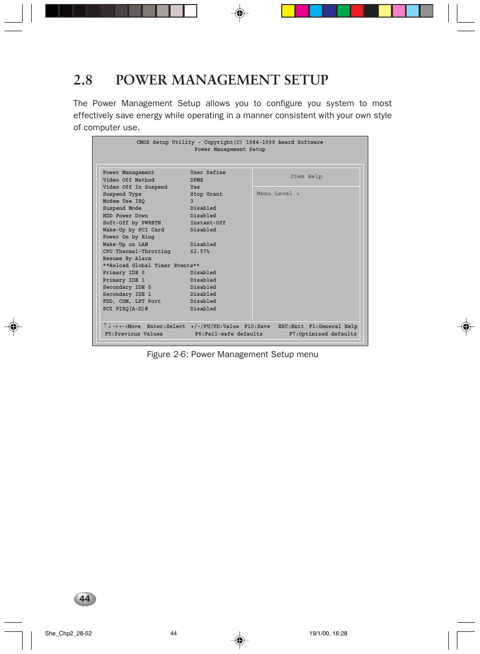 8 power management setup, Figure 2-6: power management setup menu | FUJITSU 2000 User Manual | Page 58 / 66