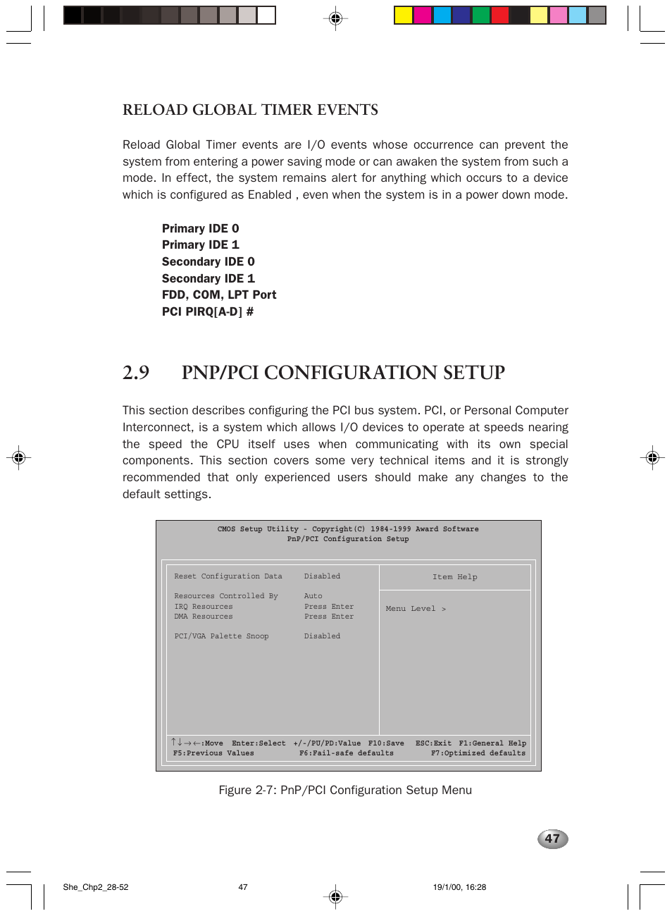 9 pnp/pci configuration setup, Reload global timer events | FUJITSU 2000 User Manual | Page 61 / 66