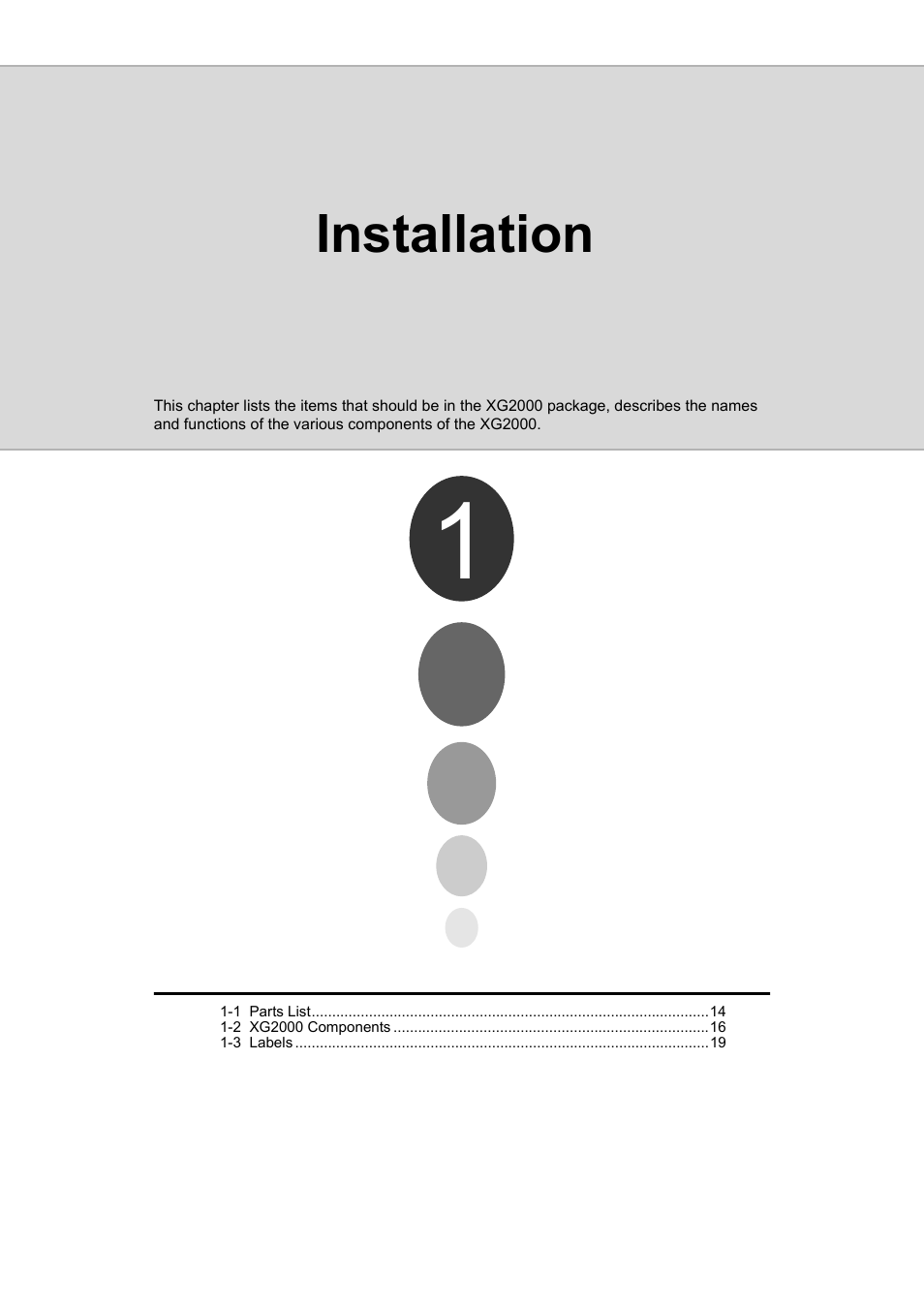 Chapter 1 installation, Installation | FUJITSU XG2000 User Manual | Page 15 / 45
