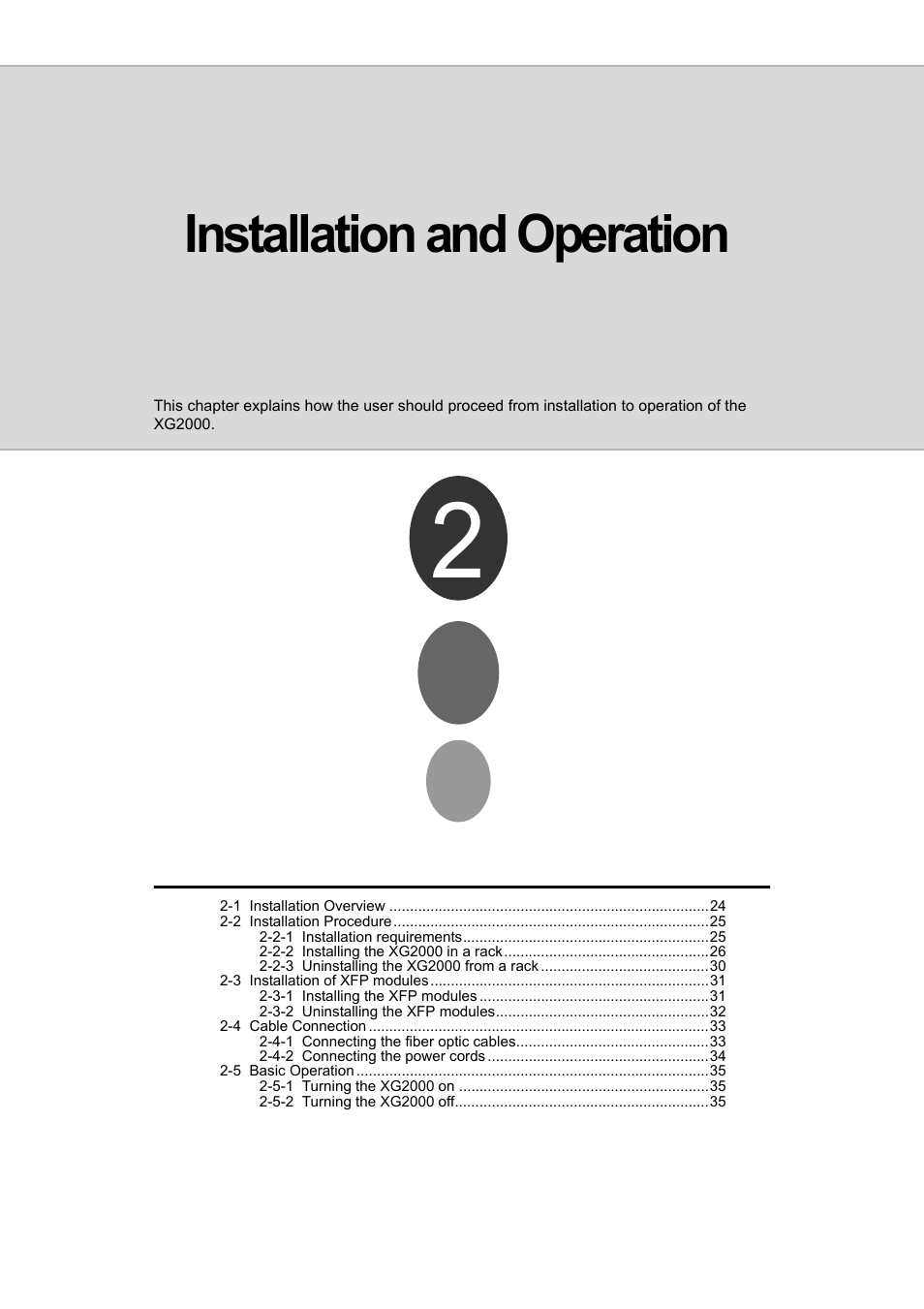 Chapter 2 installation and operation, Installation and operation | FUJITSU XG2000 User Manual | Page 25 / 45