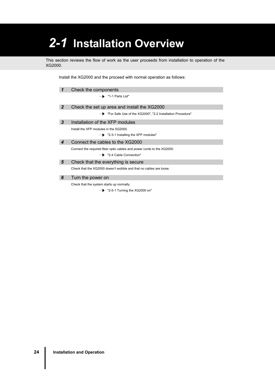 1 installation overview, Installation overview | FUJITSU XG2000 User Manual | Page 26 / 45