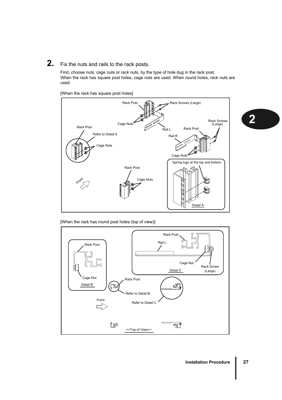 Fix the nuts and rails to the rack posts | FUJITSU XG2000 User Manual | Page 29 / 45