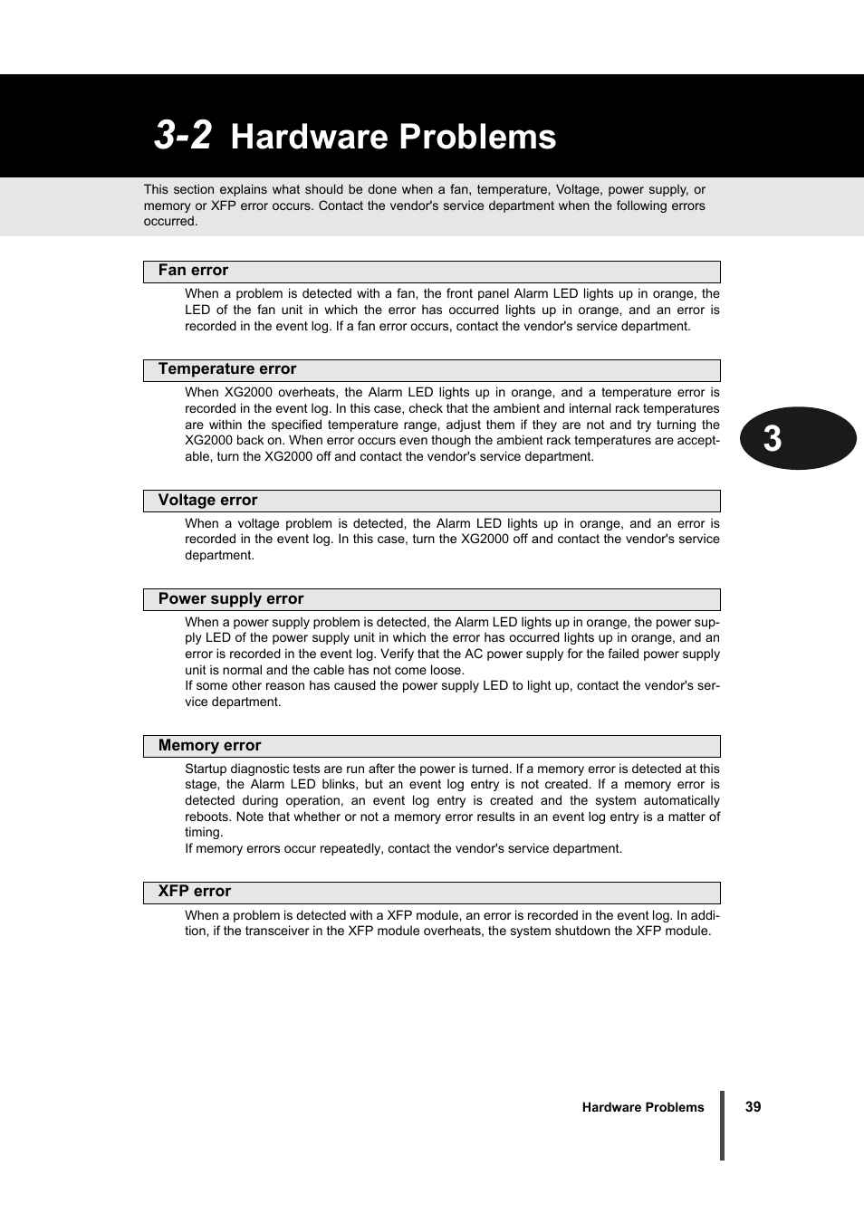 2 hardware problems, Hardware problems | FUJITSU XG2000 User Manual | Page 41 / 45