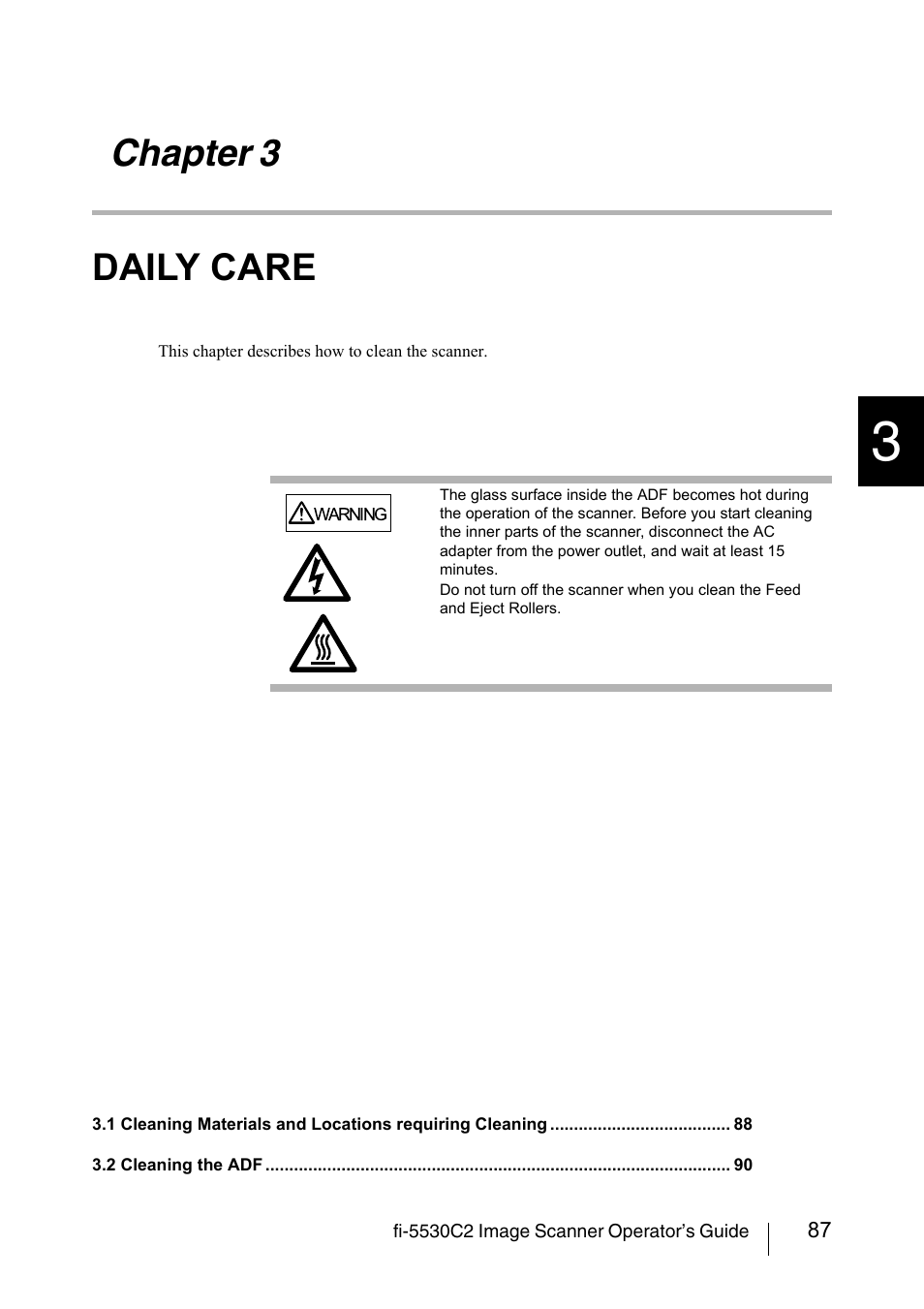 Chapter 3 daily care, Chapter 3, Daily care | FUJITSU IMAGE FI-5530C2 User Manual | Page 103 / 179