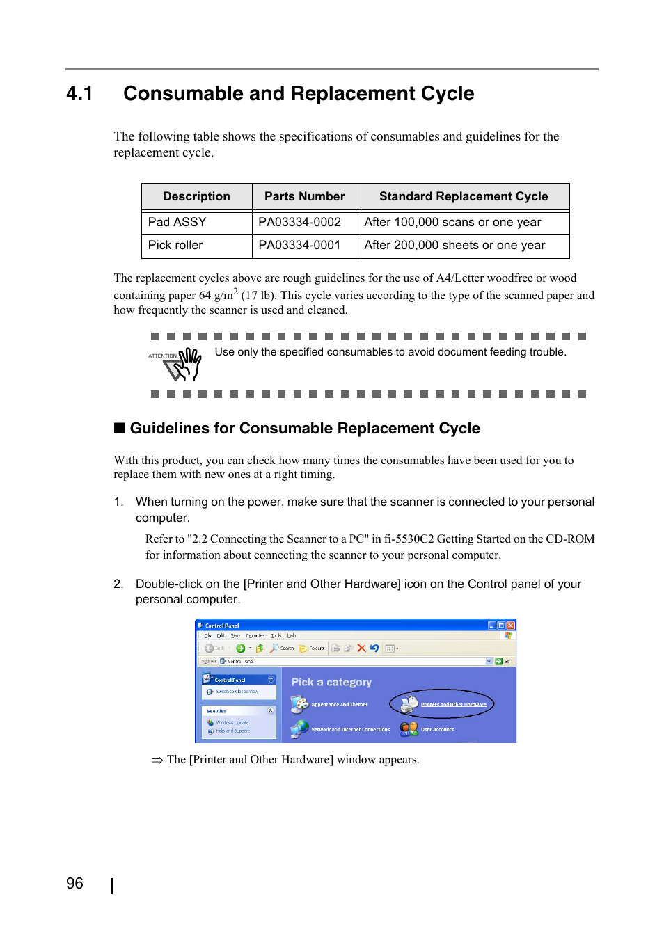 1 consumable and replacement cycle, Guidelines for consumable replacement cycle | FUJITSU IMAGE FI-5530C2 User Manual | Page 112 / 179