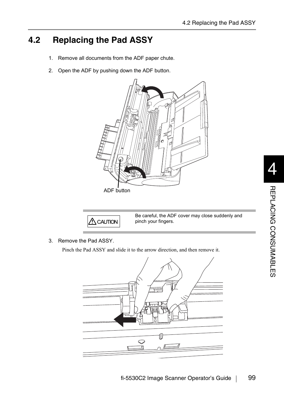 2 replacing the pad assy | FUJITSU IMAGE FI-5530C2 User Manual | Page 115 / 179