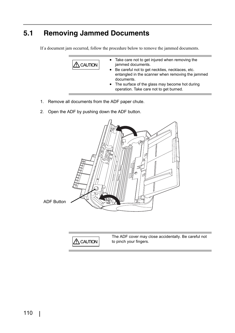 1 removing jammed documents | FUJITSU IMAGE FI-5530C2 User Manual | Page 126 / 179