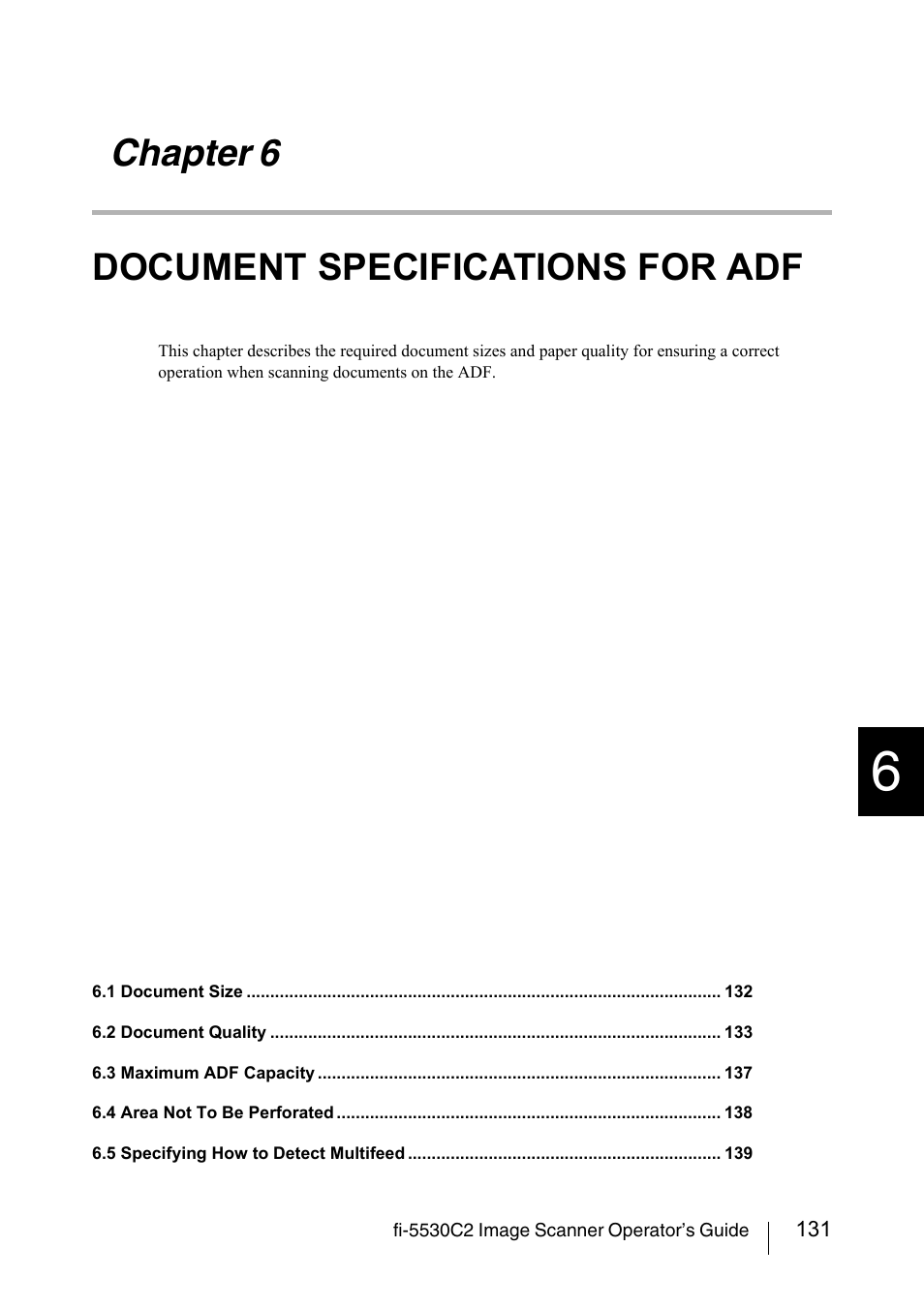 Chapter 6 document specifications for adf, Chapter 6, Document specifications for adf | FUJITSU IMAGE FI-5530C2 User Manual | Page 147 / 179