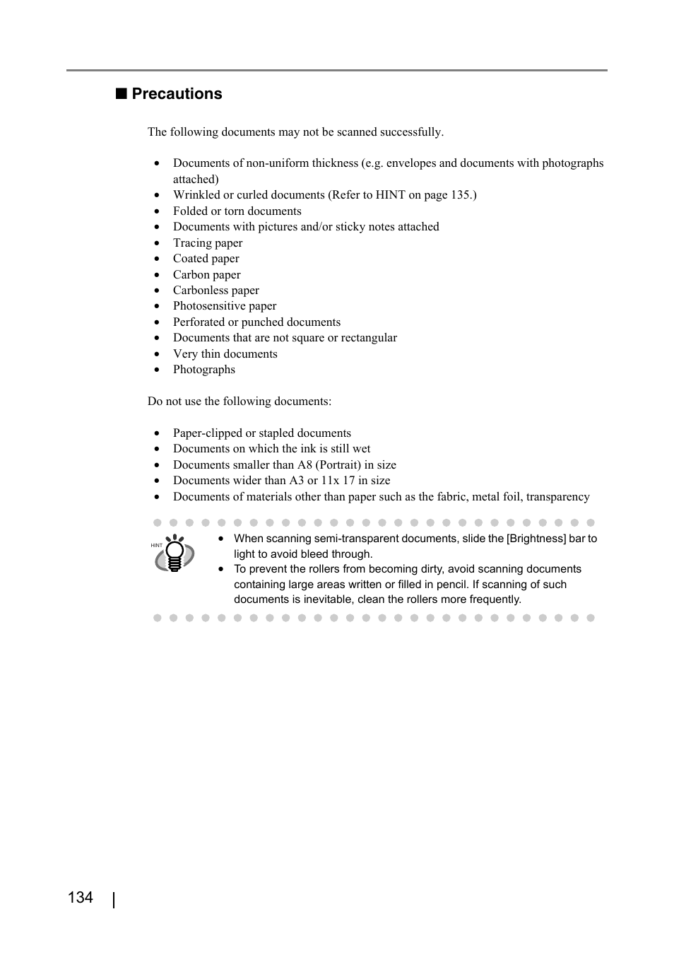 134 ■ precautions | FUJITSU IMAGE FI-5530C2 User Manual | Page 150 / 179
