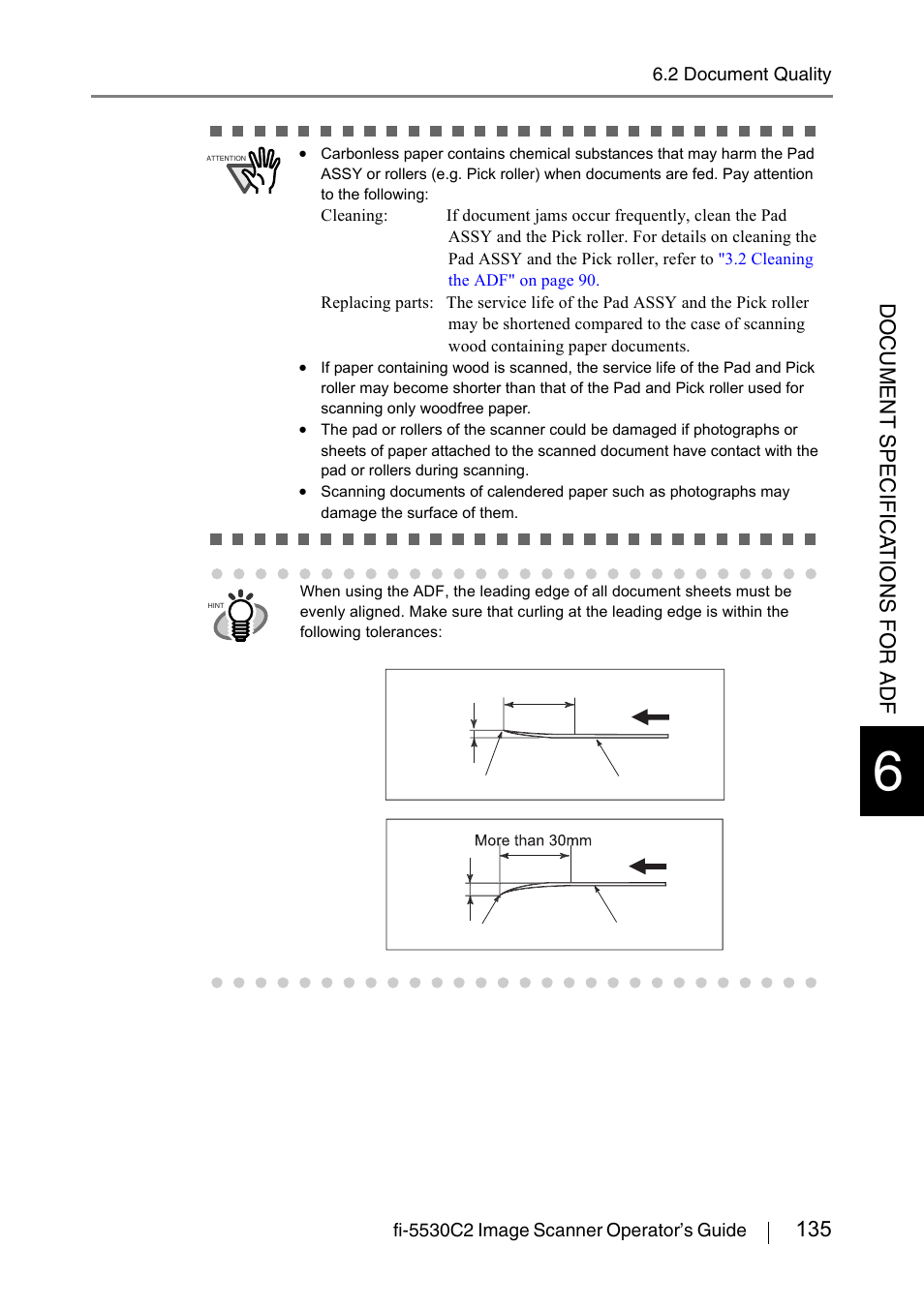 135 document specifica t ions for adf | FUJITSU IMAGE FI-5530C2 User Manual | Page 151 / 179