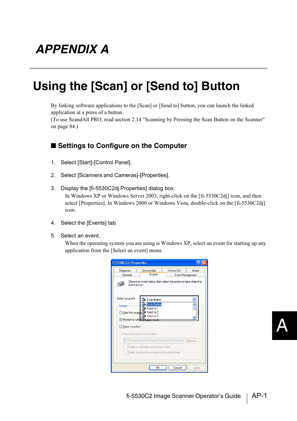 Appendix a using the [scan] or [send to] button | FUJITSU IMAGE FI-5530C2 User Manual | Page 163 / 179