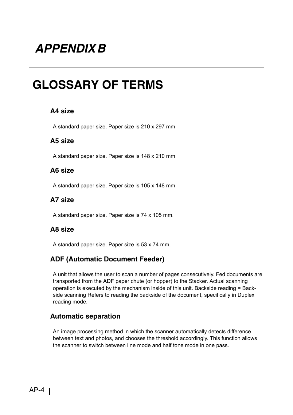 Appendix b glossary of terms | FUJITSU IMAGE FI-5530C2 User Manual | Page 166 / 179