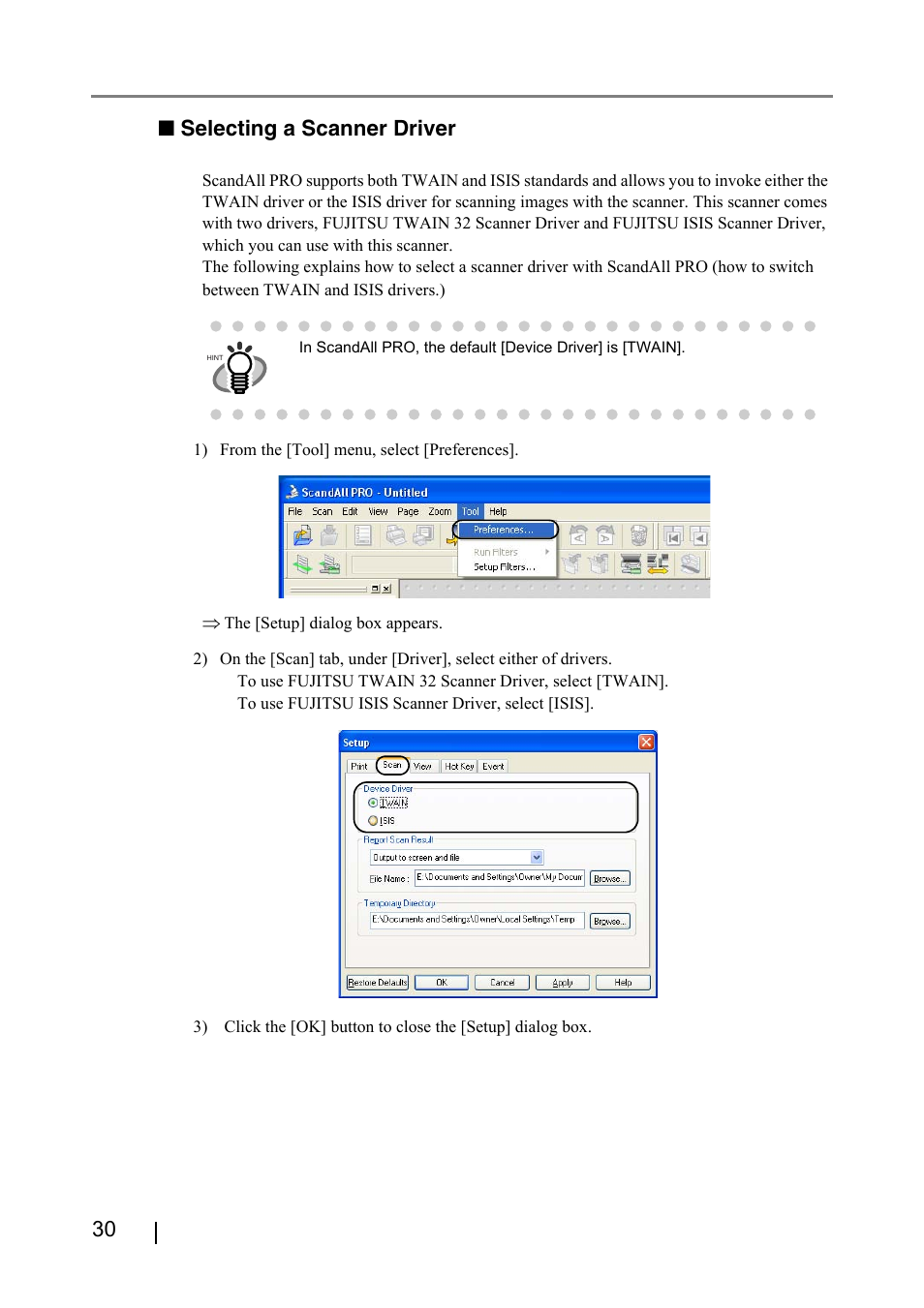 30 ■ selecting a scanner driver | FUJITSU IMAGE FI-5530C2 User Manual | Page 46 / 179