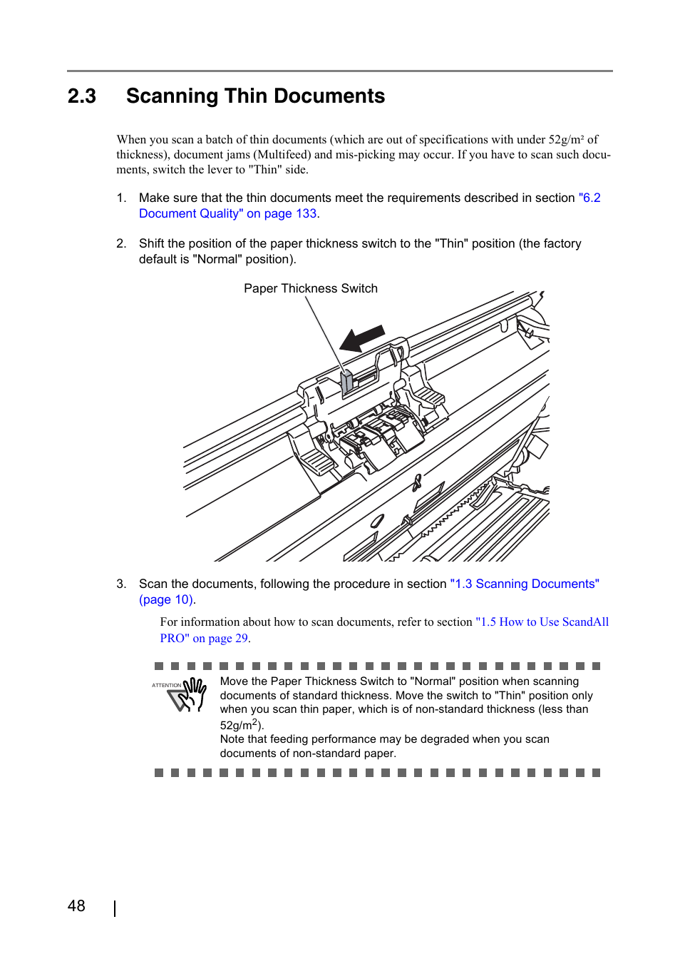 3 scanning thin documents, Thin" "normal | FUJITSU IMAGE FI-5530C2 User Manual | Page 64 / 179