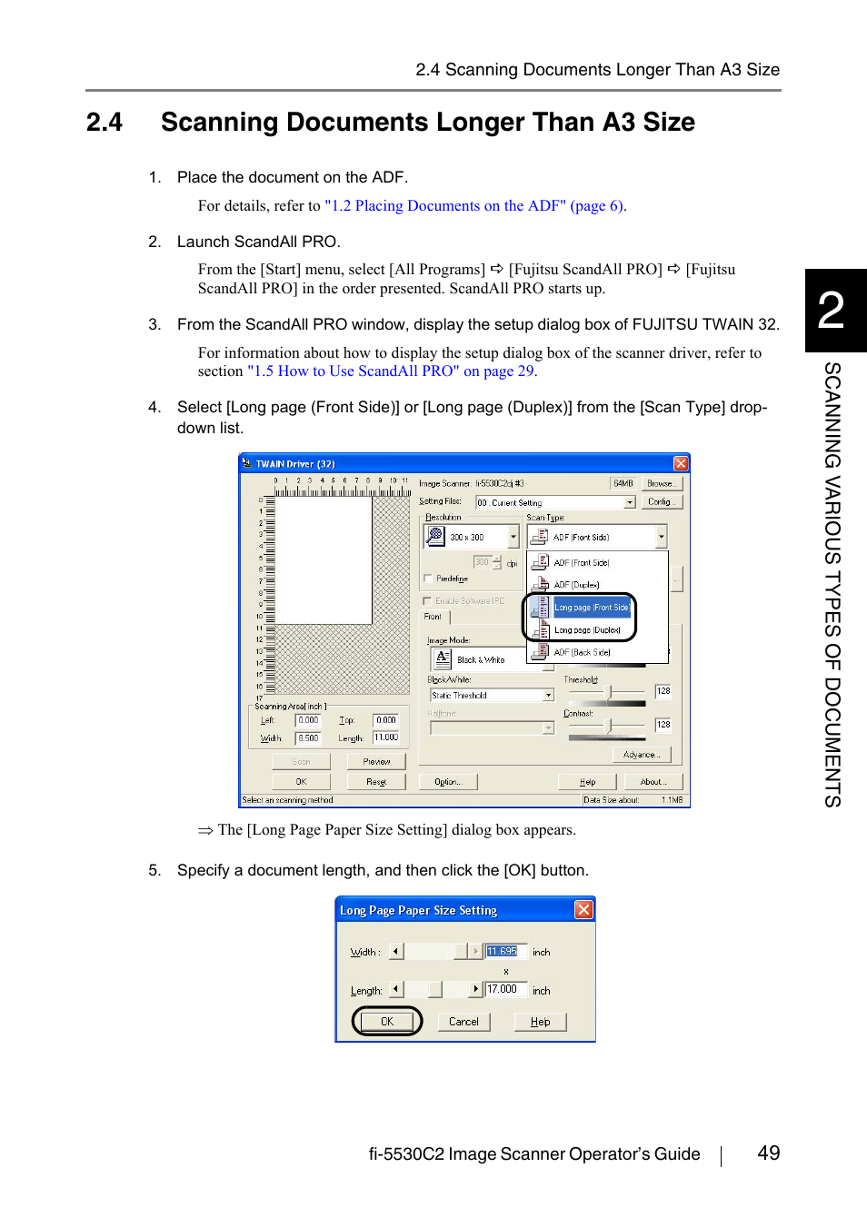 4 scanning documents longer than a3 size | FUJITSU IMAGE FI-5530C2 User Manual | Page 65 / 179