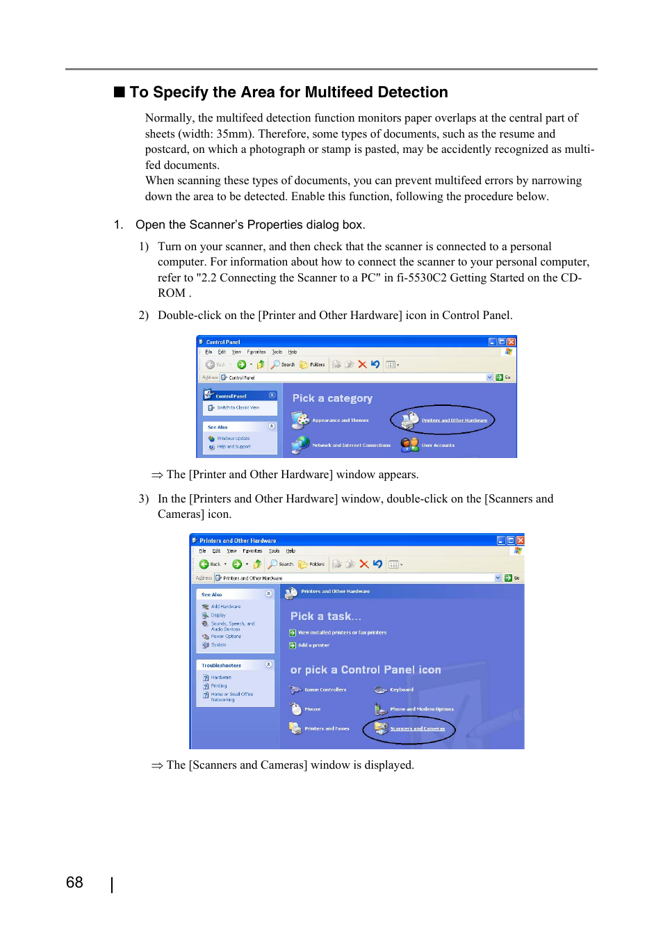 68 ■ to specify the area for multifeed detection | FUJITSU IMAGE FI-5530C2 User Manual | Page 84 / 179