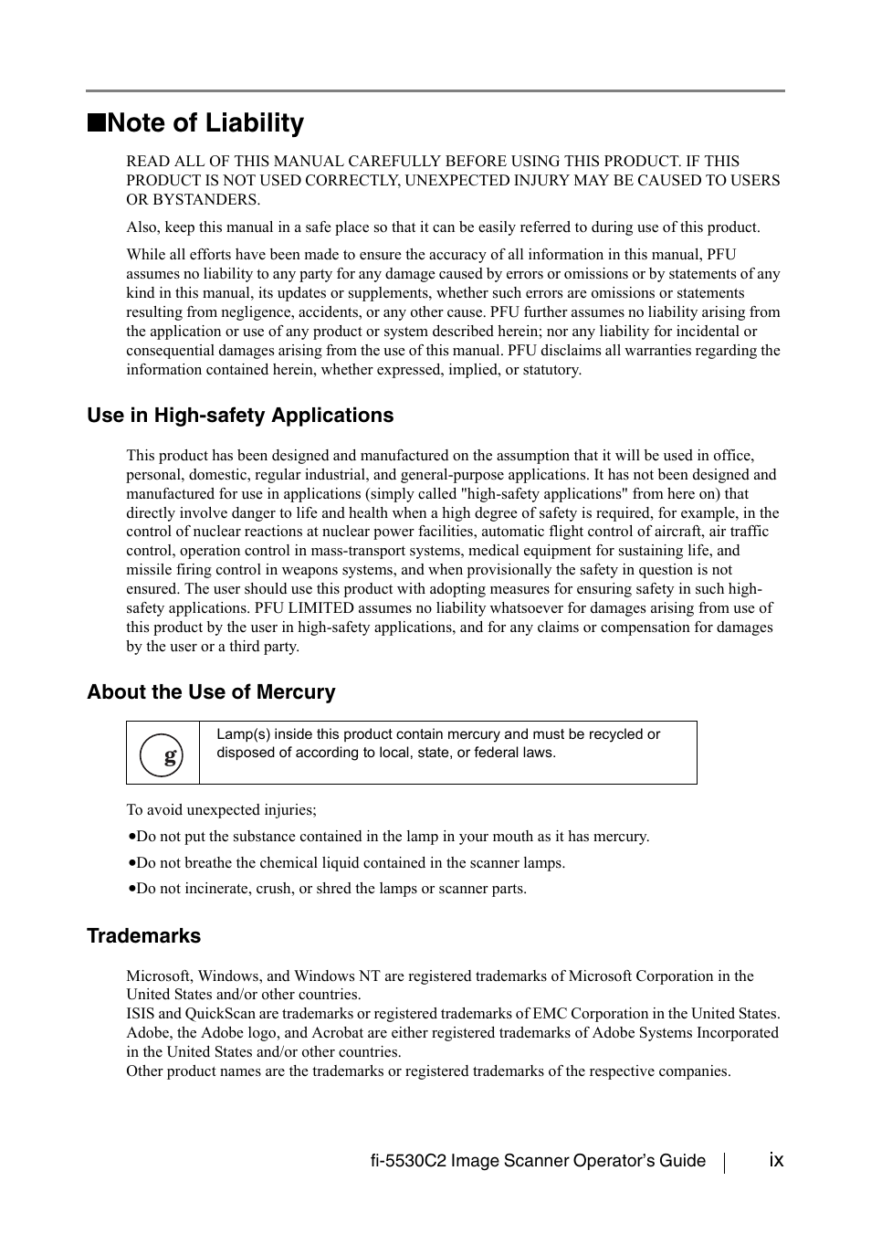 Note of liability | FUJITSU IMAGE FI-5530C2 User Manual | Page 9 / 179