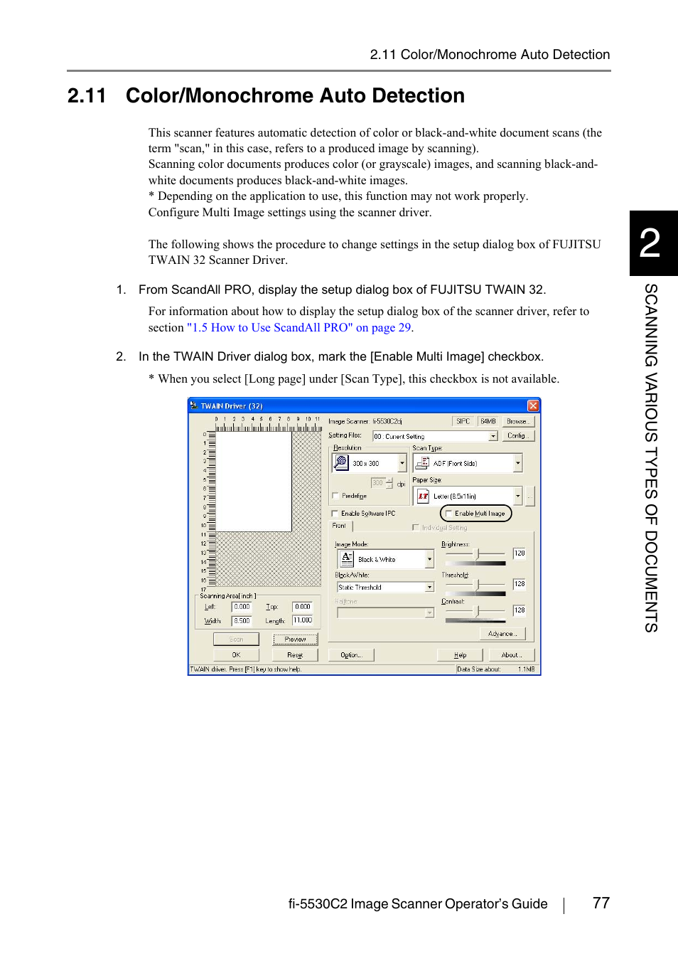 11 color/monochrome auto detection, Color detection | FUJITSU IMAGE FI-5530C2 User Manual | Page 93 / 179