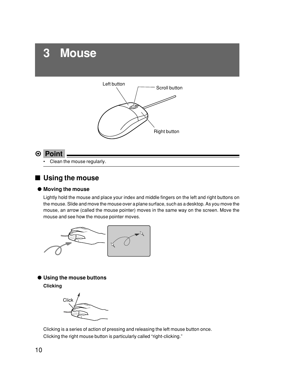 3 mouse, Point, Using the mouse | FUJITSU DESKPOWER 6000/SS User Manual | Page 20 / 79