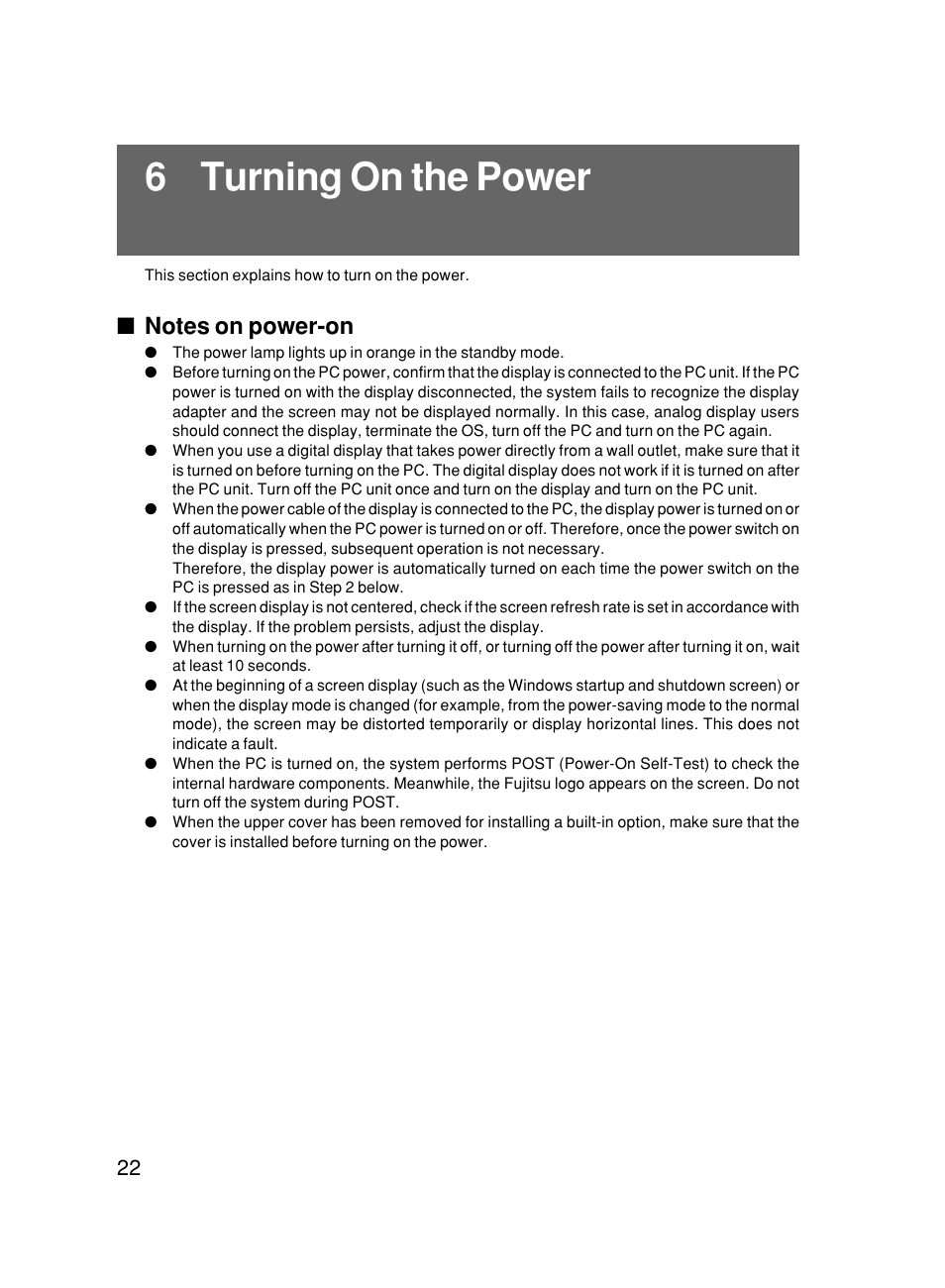 6 turning on the power | FUJITSU DESKPOWER 6000/SS User Manual | Page 32 / 79