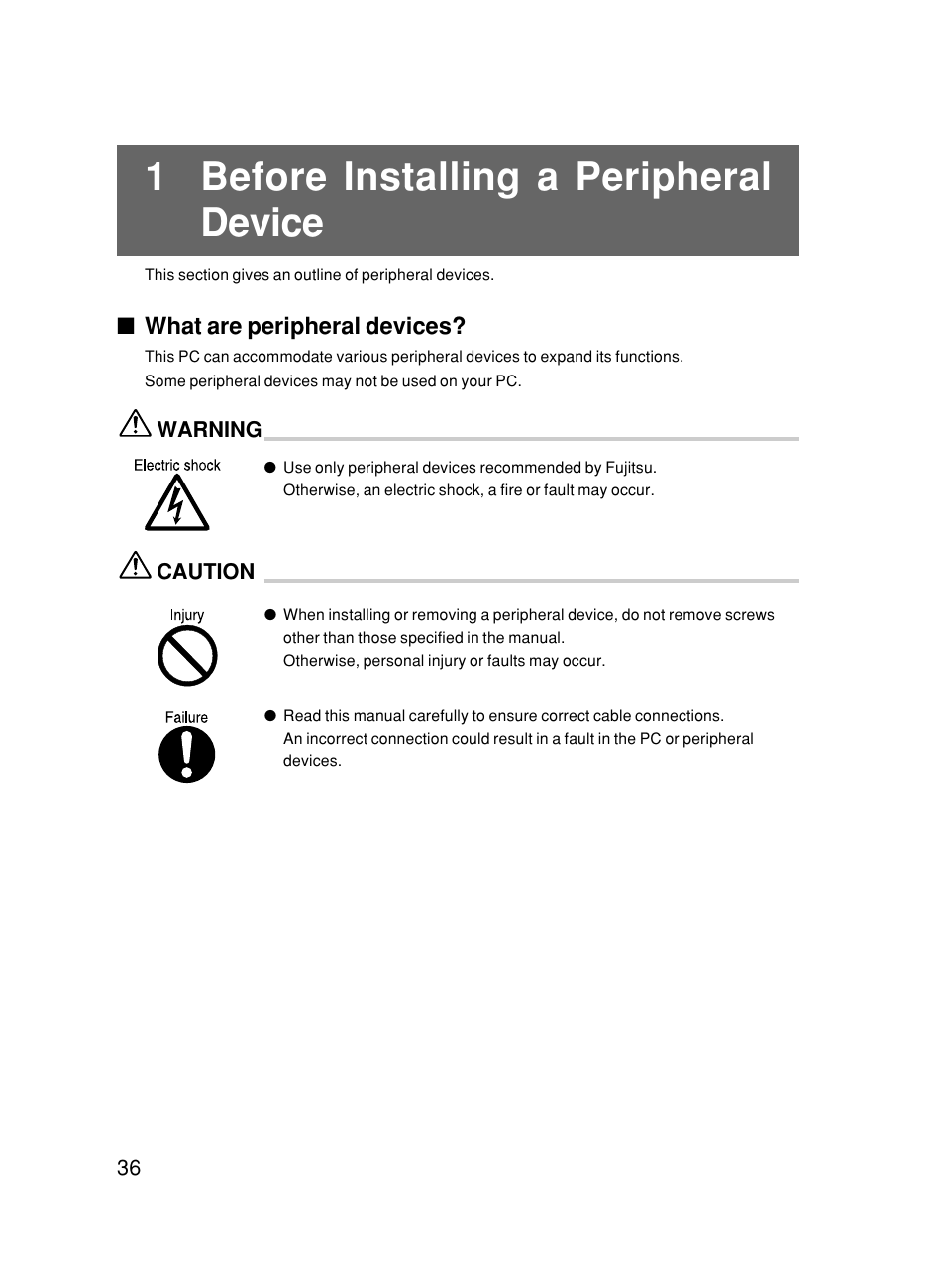 1 before installing a peripheral device, What are peripheral devices | FUJITSU DESKPOWER 6000/SS User Manual | Page 46 / 79