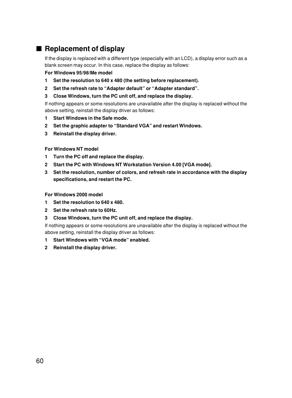 Replacement of display | FUJITSU DESKPOWER 6000/SS User Manual | Page 69 / 79