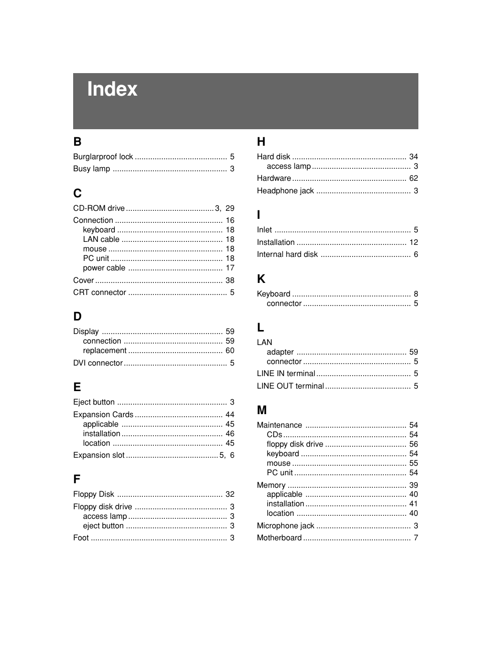 Index | FUJITSU DESKPOWER 6000/SS User Manual | Page 78 / 79