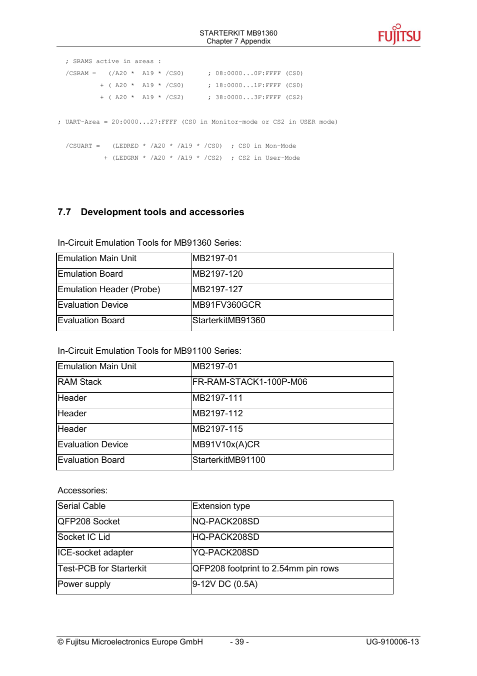 Development tools and accessories | FUJITSU MB91360 User Manual | Page 39 / 43