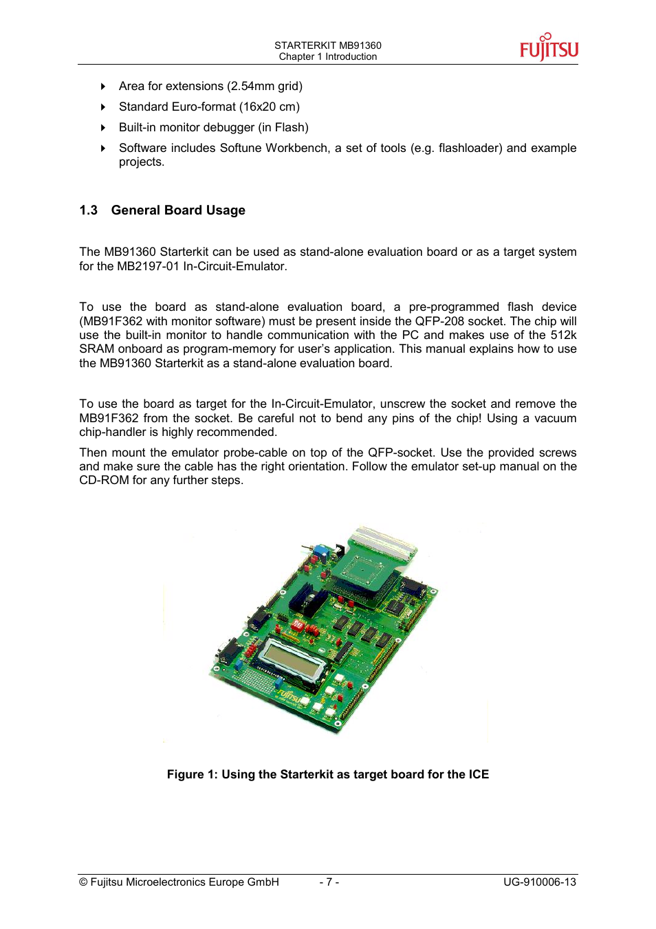 General board usage | FUJITSU MB91360 User Manual | Page 7 / 43