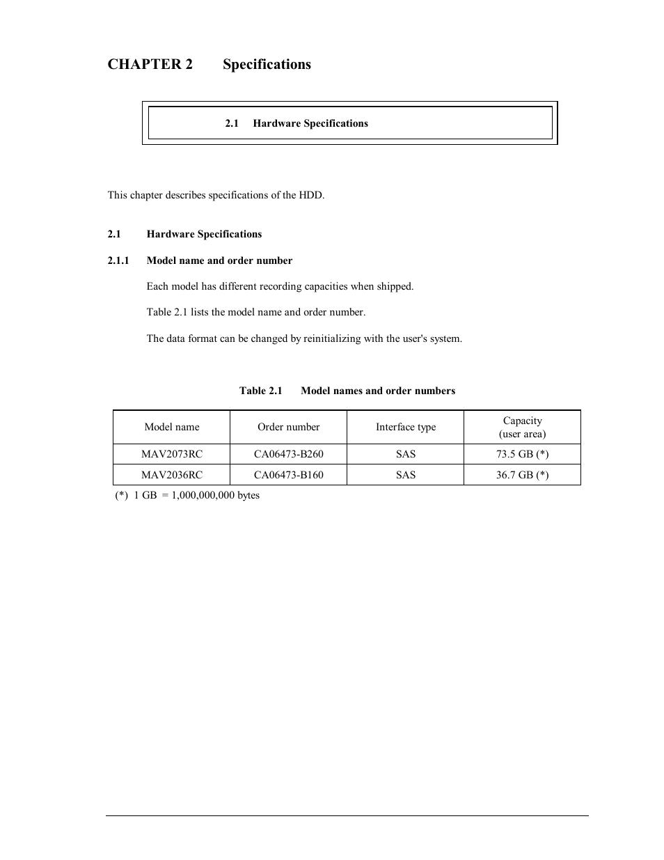 Chapter 2 specifications | FUJITSU MAV2036RC User Manual | Page 23 / 92