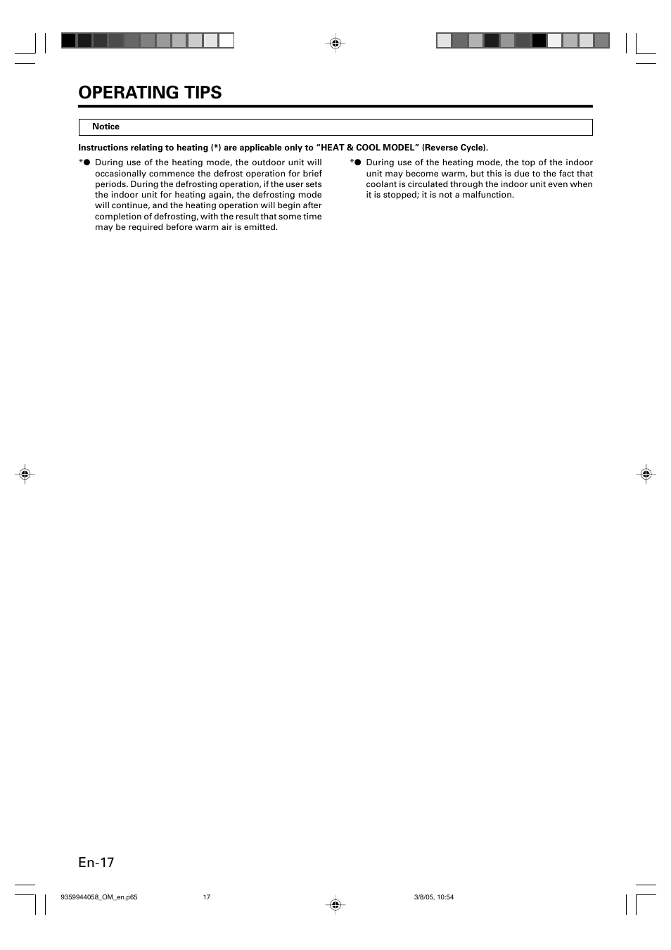Operating tips, En-17 | FUJITSU HALCYON P/N9359944058 User Manual | Page 18 / 18