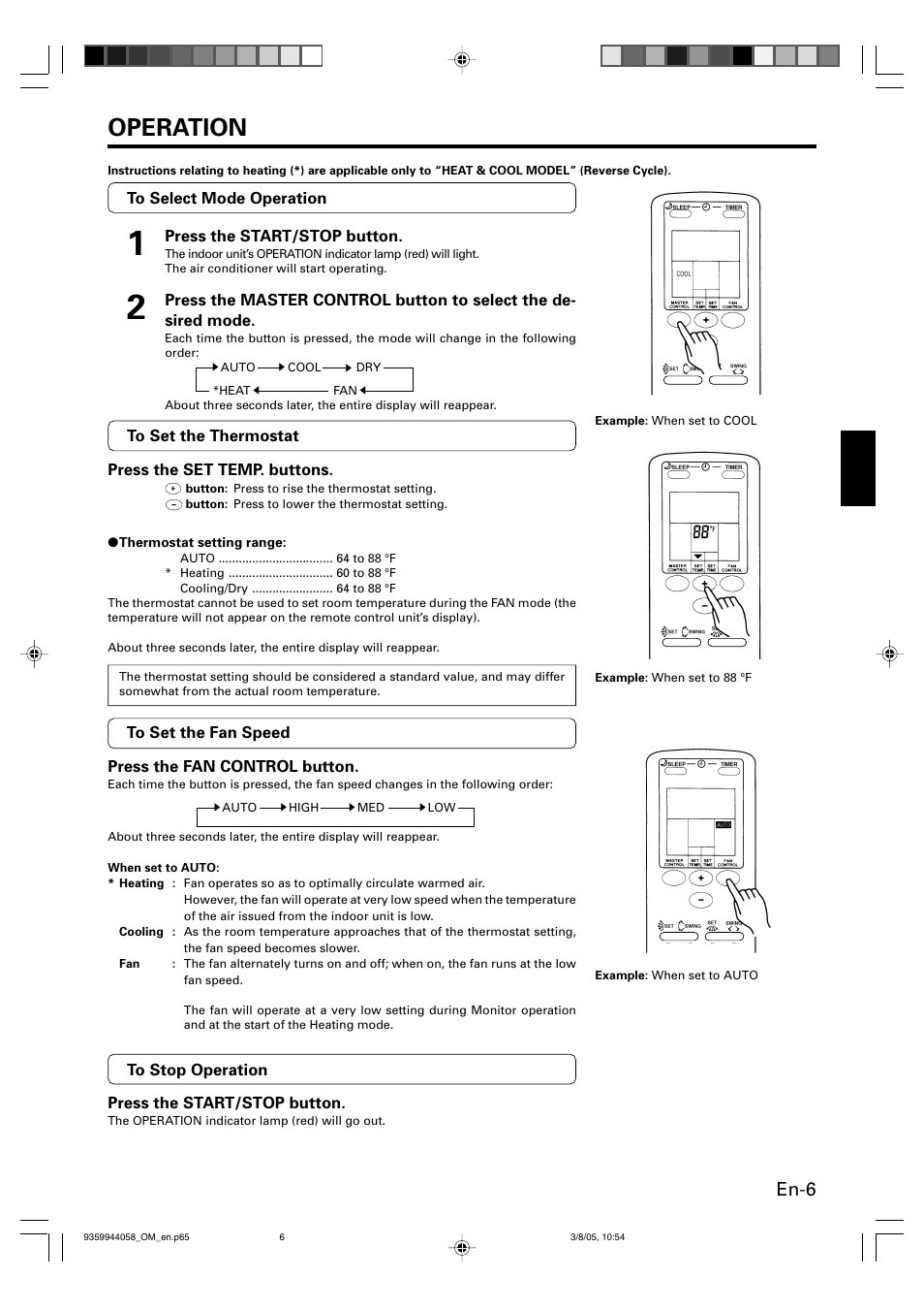 Operation, En-6 | FUJITSU HALCYON P/N9359944058 User Manual | Page 7 / 18