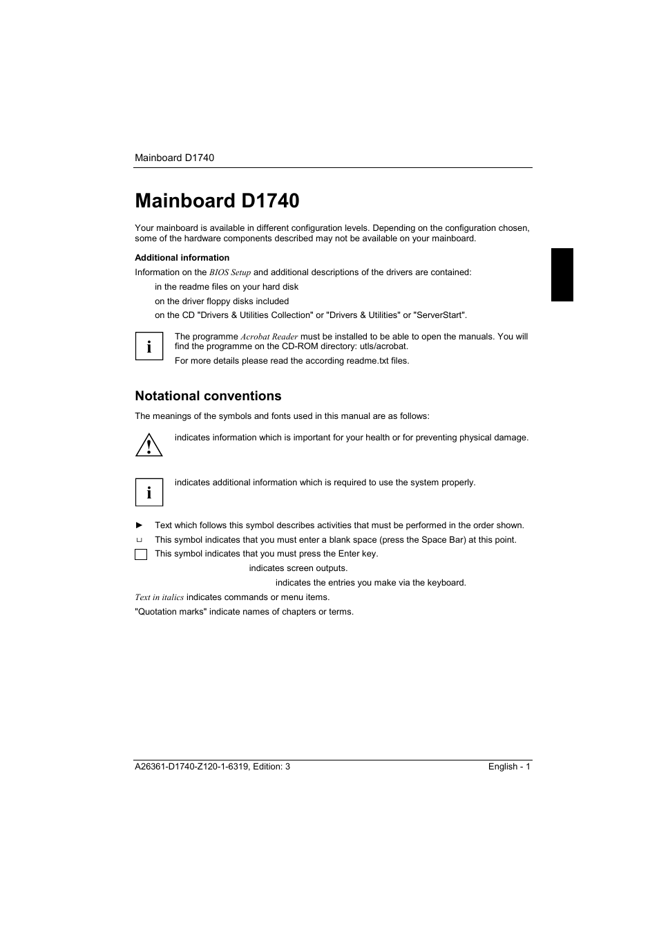 Mainboard d1740, Additional information, Notational conventions | FUJITSU answers^2 D1740 User Manual | Page 11 / 43